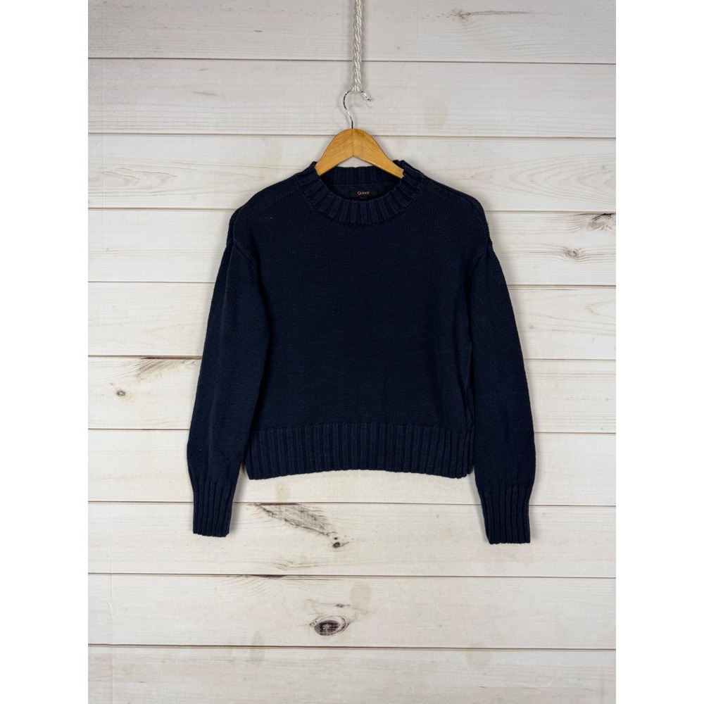 Quince Sweater Small Navy Blue Organic Cotton Linen Blend Crewneck Fisherman